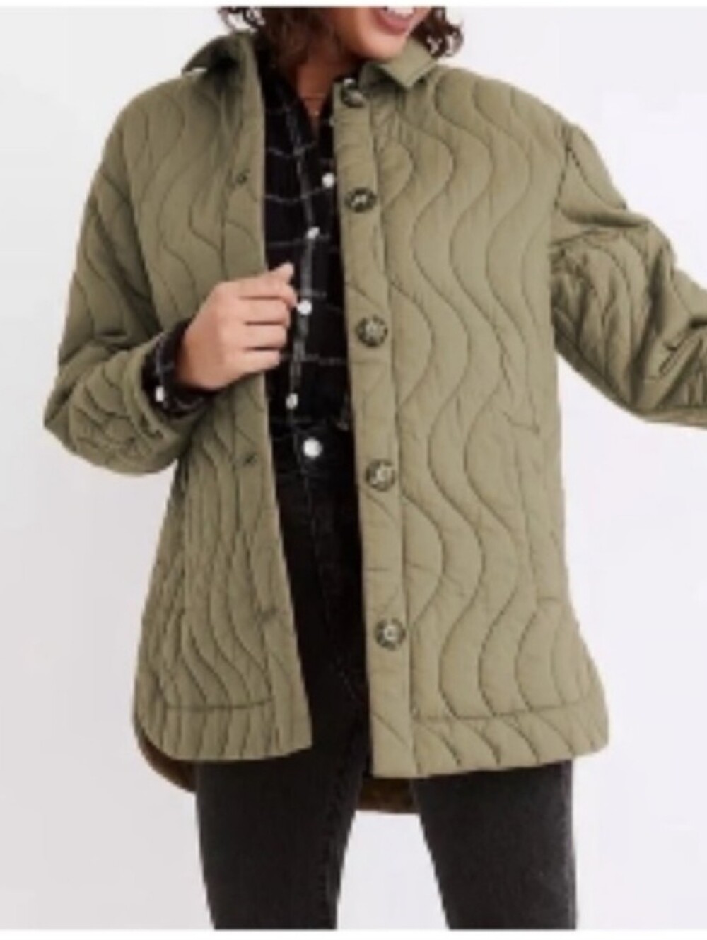 Madewell 100% Cotton Button Down Quilted Jacket in Olive Green - XXS (Small) - Picture 2 of 10